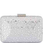 A stunning glittering hard case pod pouch in a rectangular shape, faceted on both sides, and affixed with circular glittering crystals on both sides.Buy Olga Berg Clutches instore and online at ShoeBeDoo in Australia and New Zealand. Official Stockist of Olga Berg