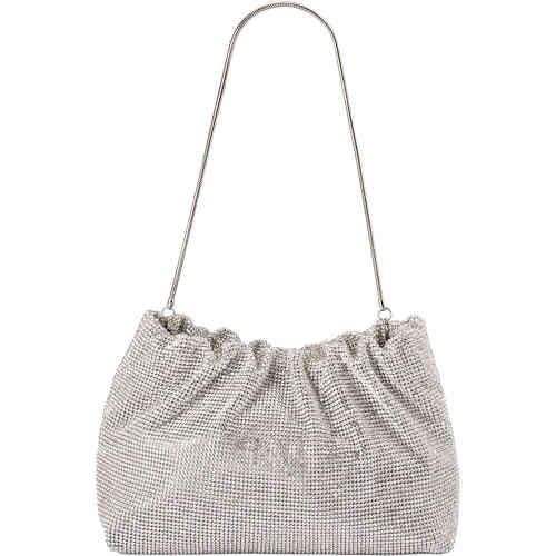 A slouch style pouch bag more east west, with a top gathered line and magnetic closure. It is adorned in tiny glittering crystals in a mesh fabrication. Buy Olga Berg Clutches instore and online at ShoeBeDoo in Australia and New Zealand. Official Stockist of Olga Berg