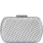 This is a slightly rounded triangular square hard case pod clutch with a vegan leather woven finish all over in a matt silver. Buy Olga Berg Clutches instore and online at ShoeBeDoo in Australia and New Zealand. Official Stockist of Olga Berg