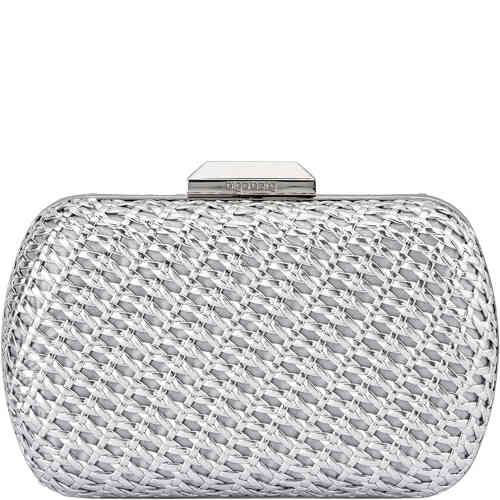 This is a slightly rounded triangular square hard case pod clutch with a vegan leather woven finish all over in a matt silver. Buy Olga Berg Clutches instore and online at ShoeBeDoo in Australia and New Zealand. Official Stockist of Olga Berg