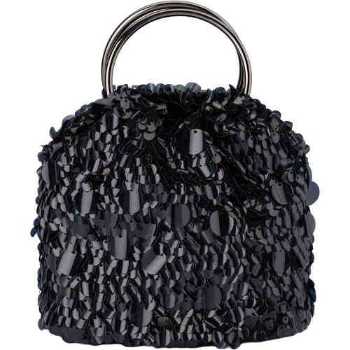 A pouch style bag with ring handles, and is covered in different sized and overlapping small and large round black sequins. Buy Olga Berg Clutches instore and online at ShoeBeDoo in Australia and New Zealand. Official Stockist of Olga Berg