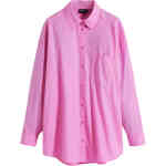 An oversized lolly pink shirt with long sleeves, a button collar, a front pocket over the left side. On the back is aw large comic book style graphic of four feminine silhouettes set into a square with Desigual graphic writing. ShoeBeDoo is an authorised stockist of Desigual in Australia and New Zealand.