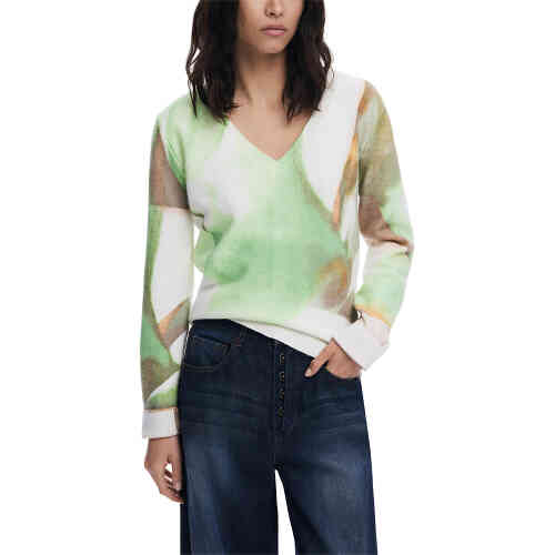This is a very soft knit in a stunning combination of cream, light green, and khaki, in a swirl of colours artfully designed. It has long sleeves and a super comfy feel, and sits to the mid hip area, nice and loosely. ShoeBeDoo is an authorised stockist of Desigual in Australia and New Zealand