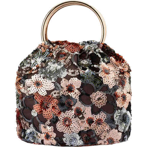 This is a soft pouch bag, with dual gold handles and stunning floral sequin embellishment in black, braine, peach and soft blue. .Buy Olga Berg Clutches instore and online at ShoeBeDoo in Australia and New Zealand. Official Stockist of Olga Berg