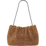 A slouch style pouch bag more east west, with a top gathered line and magnetic closure. It is adorned in tiny glittering bronze coloured crystals in a mesh fabrication. Buy Olga Berg Clutches instore and online at ShoeBeDoo in Australia and New Zealand. Official Stockist of Olga Berg