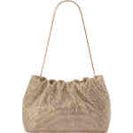 A slouch style pouch bag more east west, with a top gathered line and magnetic closure. It is adorned in tiny glittering soft gold coloured crystals in a mesh fabrication. Buy Olga Berg Clutches instore and online at ShoeBeDoo in Australia and New Zealand. Official Stockist of Olga Berg