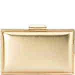 A rectangular hard case clutch covered in metallic gold coloured vegan leather, and the whole perimeter is encrusted with clear crystals for added luxe. Buy Olga Berg Clutches instore and online at ShoeBeDoo in Australia and New Zealand. Official Stockist of Olga Berg