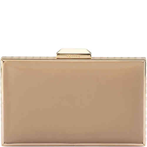 A rectangular hard case clutch covered in soft natural coloured vegan leather, and the whole perimeter is encrusted with clear crystals for added luxe. Buy Olga Berg Clutches instore and online at ShoeBeDoo in Australia and New Zealand. Official Stockist of Olga Berg