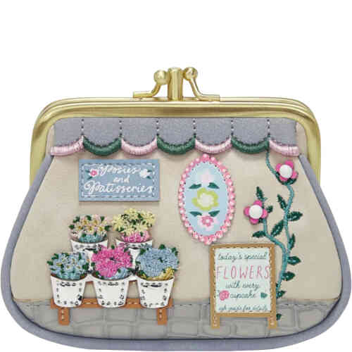 A framed coin purse with room for multiple cards and with a kiss lock closure in a retro style, on the front are flowers and vines ... ShoeBeDoo is an official stockist of Vendula London bags and wallets in Australia and New zealand
