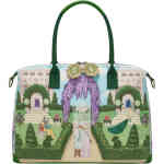 A perfect sized weekender adorned with the Lord an Lady Fox of the manor, a gat reading a book in period costume, fountains covered by embroidered wisteria, peacocks with embroidered tails, and lace work across the top. ShoeBeDoo is an authorised retailer of Vendula London Bags and accessories in Australia and New Zealand