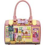 A compact mid sized bag This shop front bag from Vendula depicts a stunning canopied top topped with a tape measure bow, The shop front is full of spools of fabric, sewing machines, scissors, thread, mannequins ... and a door that opens ! ! ShoeBeDoo is an authorised stockist of Vendula London Certified Vegan Leather Bags and Accessories in Australia and New Zealand