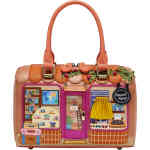 A compact mid sized bag This shop front bag from Vendula depicts a stunning canopied top adorned with embroidered vines. The embroidered vines hug the dual windows, with a door (that opens!) in the middle. Each window has 3d appliqué travel details from sunglasses to luggage, guide books and maps, and even a cheeky "passpawt" booth! ShoeBeDoo is an authorised stockist of Vendula London Certified Vegan Leather Bags and Accessories in Australia and New Zealand