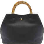 A bamboo handle topped medium sized bag in black pebbled leather wit ha cinched in top line. This is from Zjoosh and ShoeBeDoo is an authorised retailer of Zjoosh in Australia and New zealand.